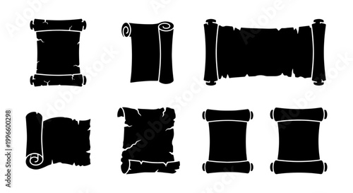 Cuadro en lienzo Vintage Scroll Collection, Aged Parchment Icons, Rolled Paper Graphics, Historic