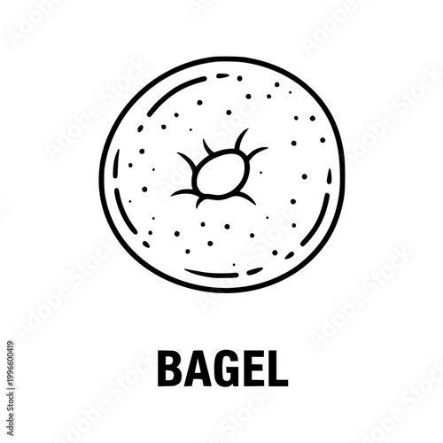 Bagel icon, doodle, black and white