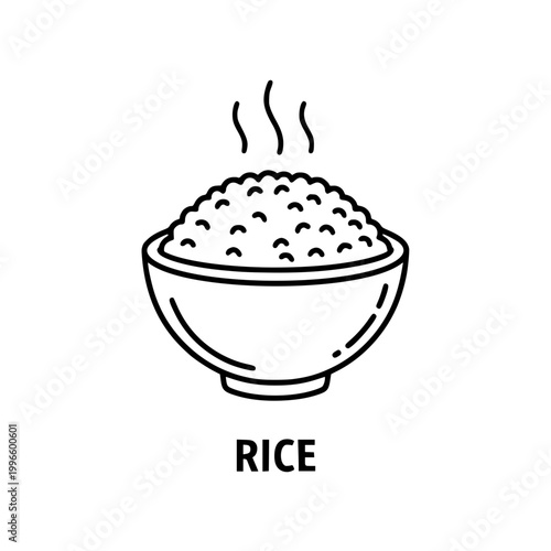Hot rice bowl icon, line art, isolated on white