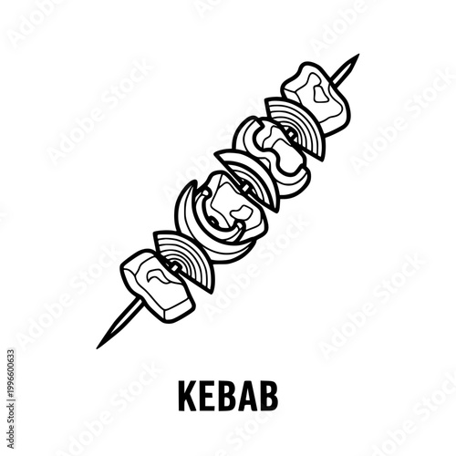 Kebab illustration, skewer with meat and vegetables