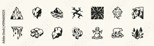 Arctic Environment and Global Warming Icon Set