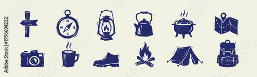 Hand-drawn Camping and Hiking Icons Set