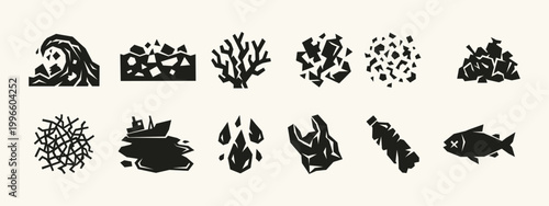 Ocean Pollution and Environmental Damage Icon Set