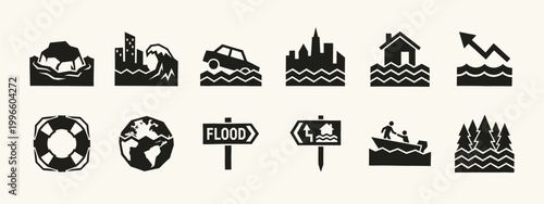 Flood and Natural Disaster Icon Set