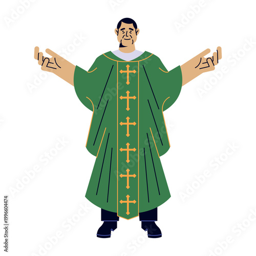 Catholic Priest Green Chasuble Vestment Illustration