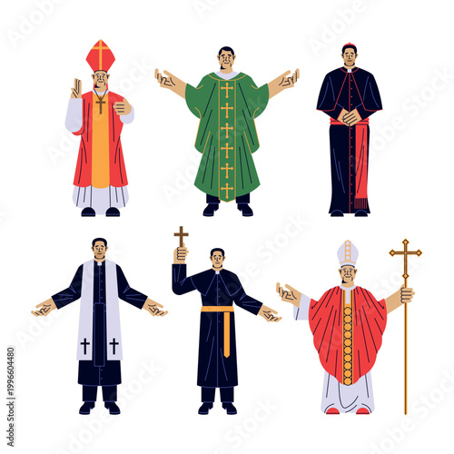 Church Cardinals Clergy Flat Design 