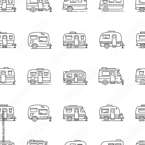 Camper Van & Caravan Icons Seamless Pattern