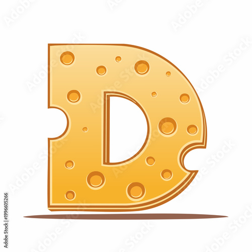 Letter D shaped like cheese with holes
