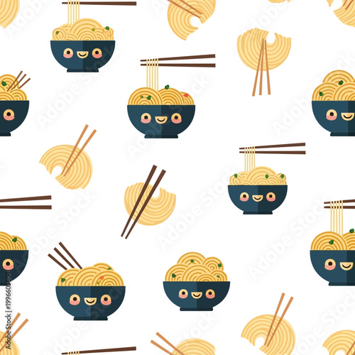 Cute Noodle Bowls Seamless Pattern