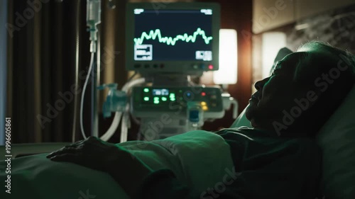 Hospital Patient Monitoring In Intensive Care Unit Illustrating Health Scenarios