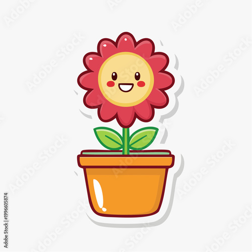 Cute Kawaii Flower in a Pot Sticker