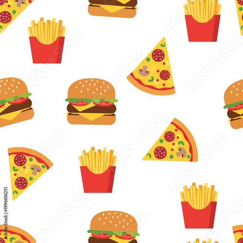 Fast Food Pattern: Burgers, Pizza, Fries