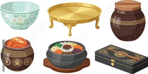 Traditional Asian Kitchenware and Serving Dishes, Ceramic Bowls, Pots, and Decorative Containers for Culinary and Cultural Designs