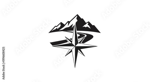 Black compass with mountain logo symbol.