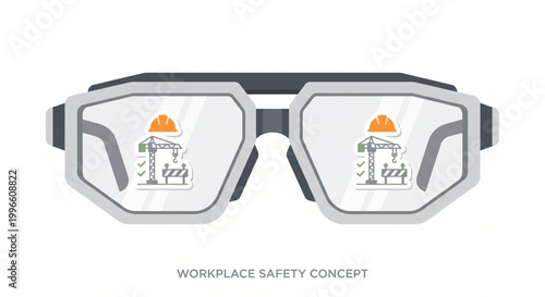 Visualizing vital workplace safety concept protective glasses reflecting construction, symbolizing worker well-being, hazard prevention, and vigilant risk management
