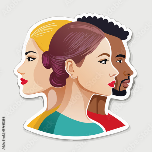 Diverse group of people in profile illustration
