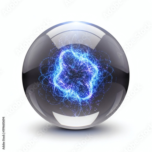 A glowing blue orb with a vibrant electric light inside
