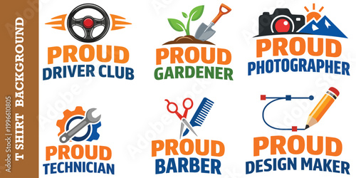 Proud driver design with steering wheel illustration, creative occupation logo template.