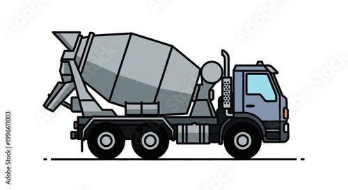 Concrete Mixer Truck Illustration - Construction Vehicle Side View