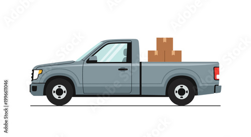 Gray Pickup Truck with Cardboard Boxes in Bed