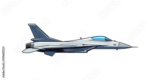 Modern Fighter Jet Airplane, Side View, Isolated on White Background