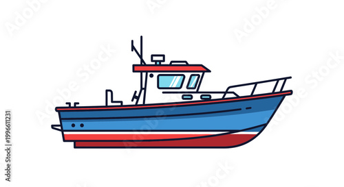 Modern Fishing Boat Illustration Isolated on White Background