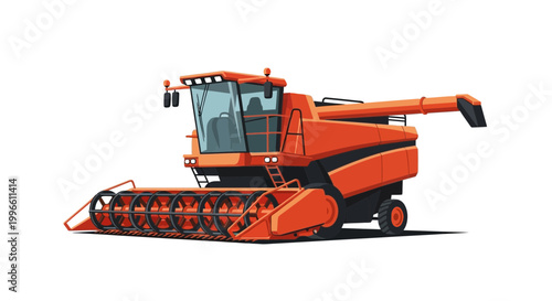 Orange Combine Harvester Machine on White Background