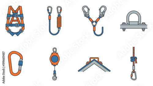 Collection of Fall Protection Safety Gear for Height Work and Industrial Safety Applications