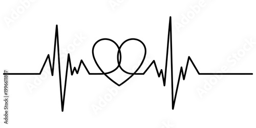 Black heart shape integrated into a medical heartbeat line graph representing rhythm and love for healthcare and cardiology concept Vector, illustration