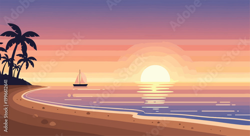 Cuadro en lienzo A serene beach scene at sunset
