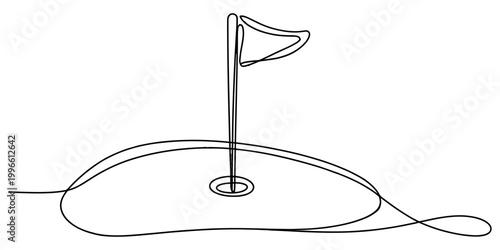 Minimalist continuous single line drawing of a golf flag on a putting green hole for a sports concept design element illustration Vector, illustration