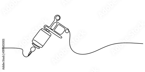 Bild auf Leinwand Continuous single line drawing of a tattoo machine gun used for body art design