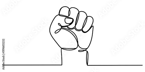 One line drawing of a human fist raised up in a gesture of power strength protest and resistance in a simple minimal artistic style Vector, illustration