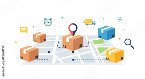 Packages on a delivery route map.