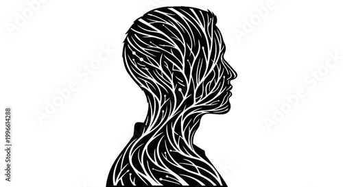 Abstract Human Head Silhouette with Organic Growth Pattern