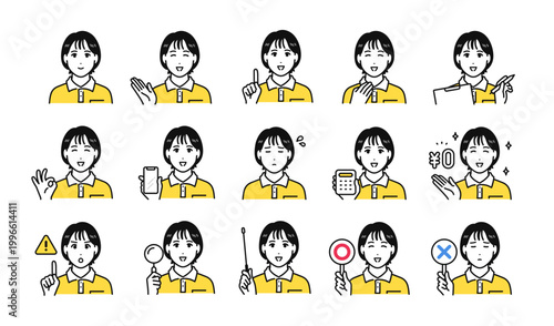 ポロシャツ 30代女性スタッフ ビジネス向け ベクターアイコンイラスト素材セット