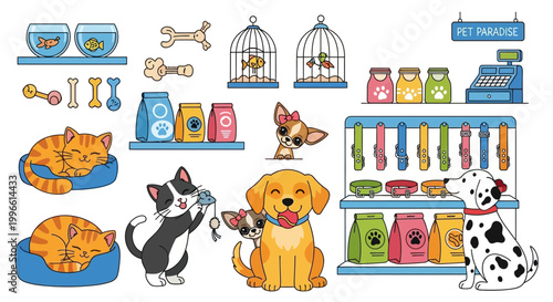 Dogs and Cats Pet Shop Animals.