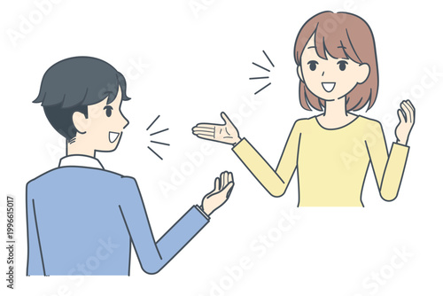会話する若い男性と若い女性のイラスト　上半身