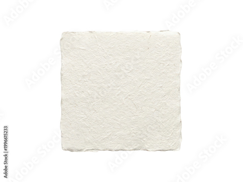 Square piece of cream handmade paper with rough torn edges and fibrous texture isolated transparent background image