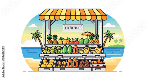 Cuadro en lienzo A colorful beachside fruit stand with tropical fruits