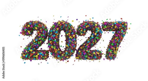 Colorful 2027 Numbers Made of Confetti - New Year Celebration
