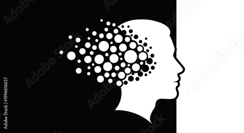 Abstract Silhouette of a Human Head Dissolving into Bubbles