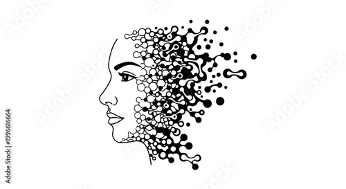 Abstract Woman Face Dissolving into Particles - Digital Art