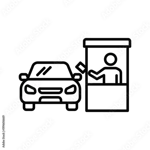 car receiving a ticket from a toll booth attendant isolated on transparent background