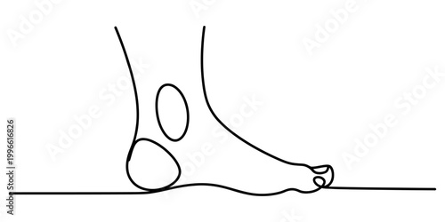 Continuous single line drawing of human foot side view showing heel and ankle anatomy for medical health education and wellness concept Vector, illustration