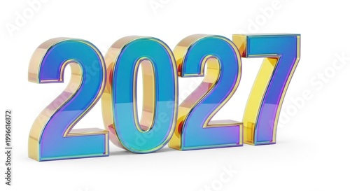 3D Golden 2027 Year Text, Future, Celebration, New Year, Metallic Numbers