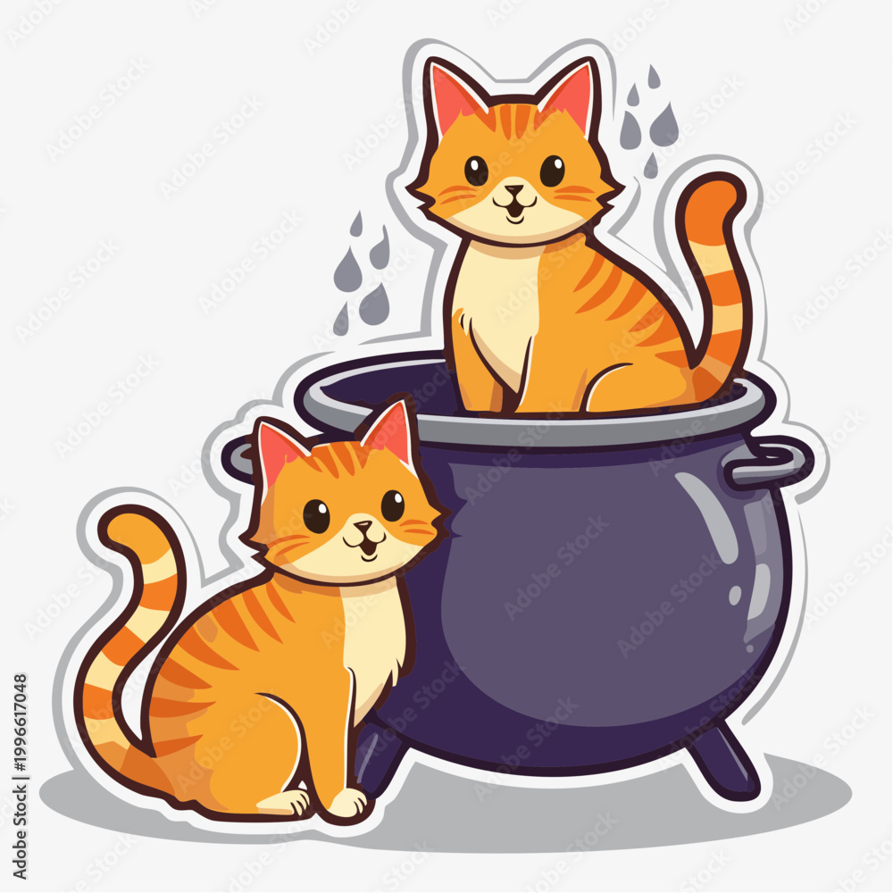 Obraz premium Cute Orange Tabby Cats in a Cauldron