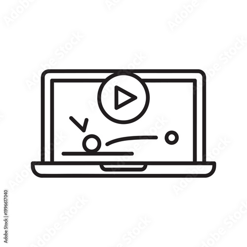 Laptop with play button and checkmark icons isolated on transparent background