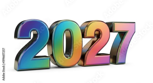 Colorful 3D Numbers 2027 on White Background