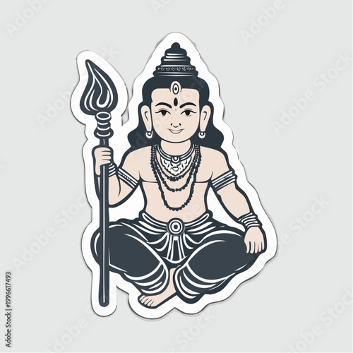 Illustration of Lord Murugan holding a Vel